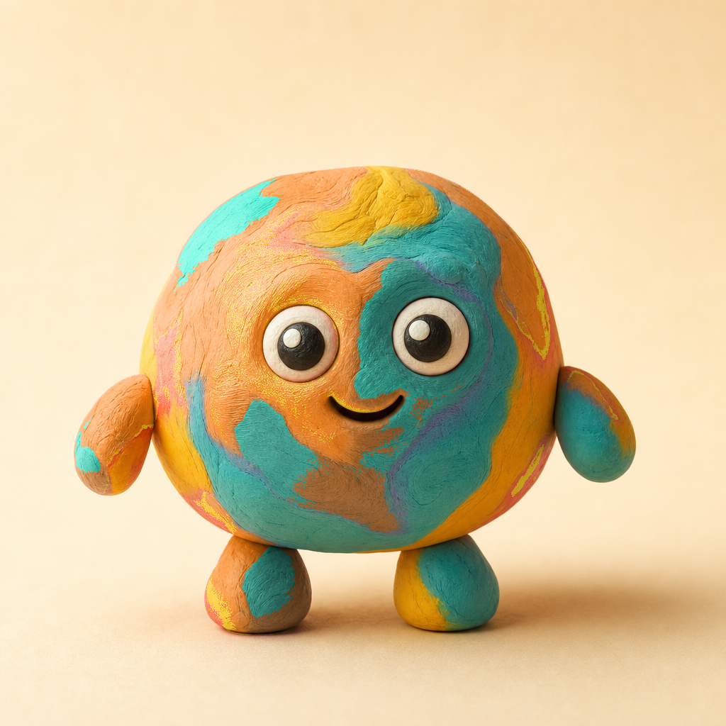 ARJ Labs blue-green claymation mascot